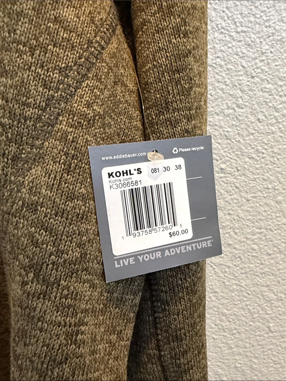 Eddie Bauer Men's Olive Green Half-Zip Fleece Pullover NWT